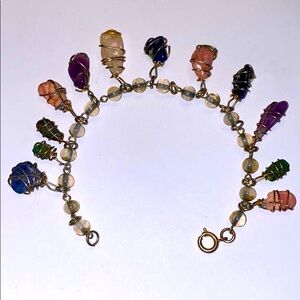 Vintage Gem Bracelet Wrapped Stone Charms